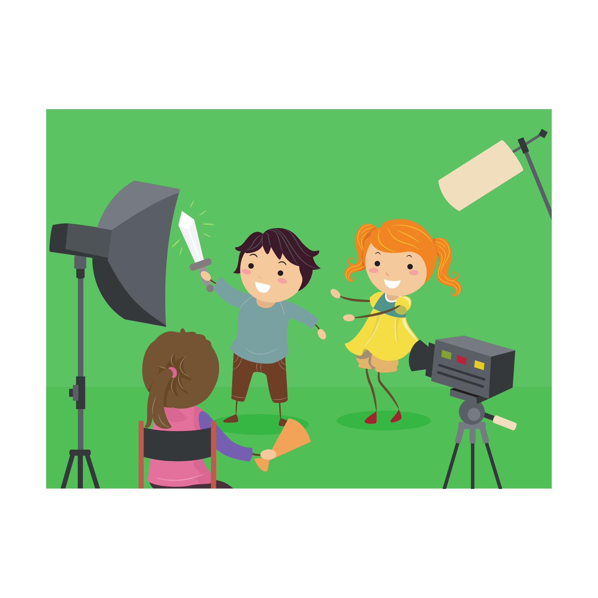 Cartoon of children with a green screen background